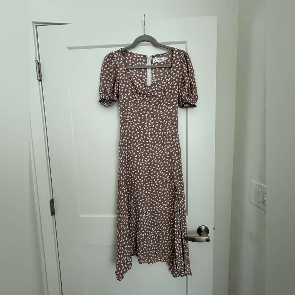 Petal & Pup Brown Midi Dress with White Pattern